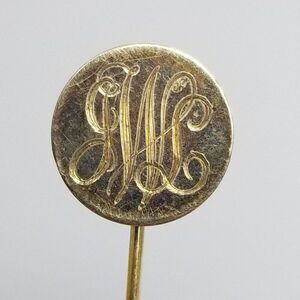 Vintage J.W.L Monogram Stick Pin, Round Gold Tone Unisex Brooch Initials Letters